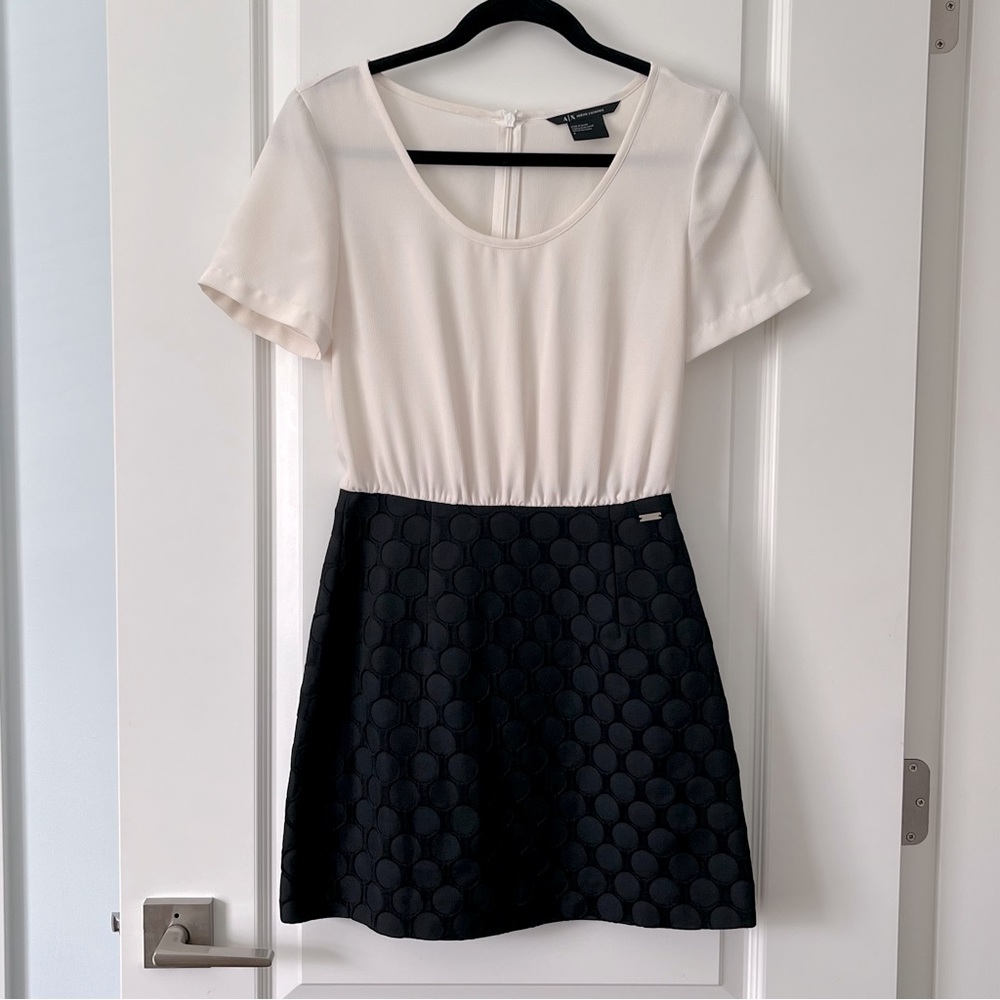 Armani Exchange Short Sleeve T-shirt A-Line Circle Dot Textured Skirt Mini Dress